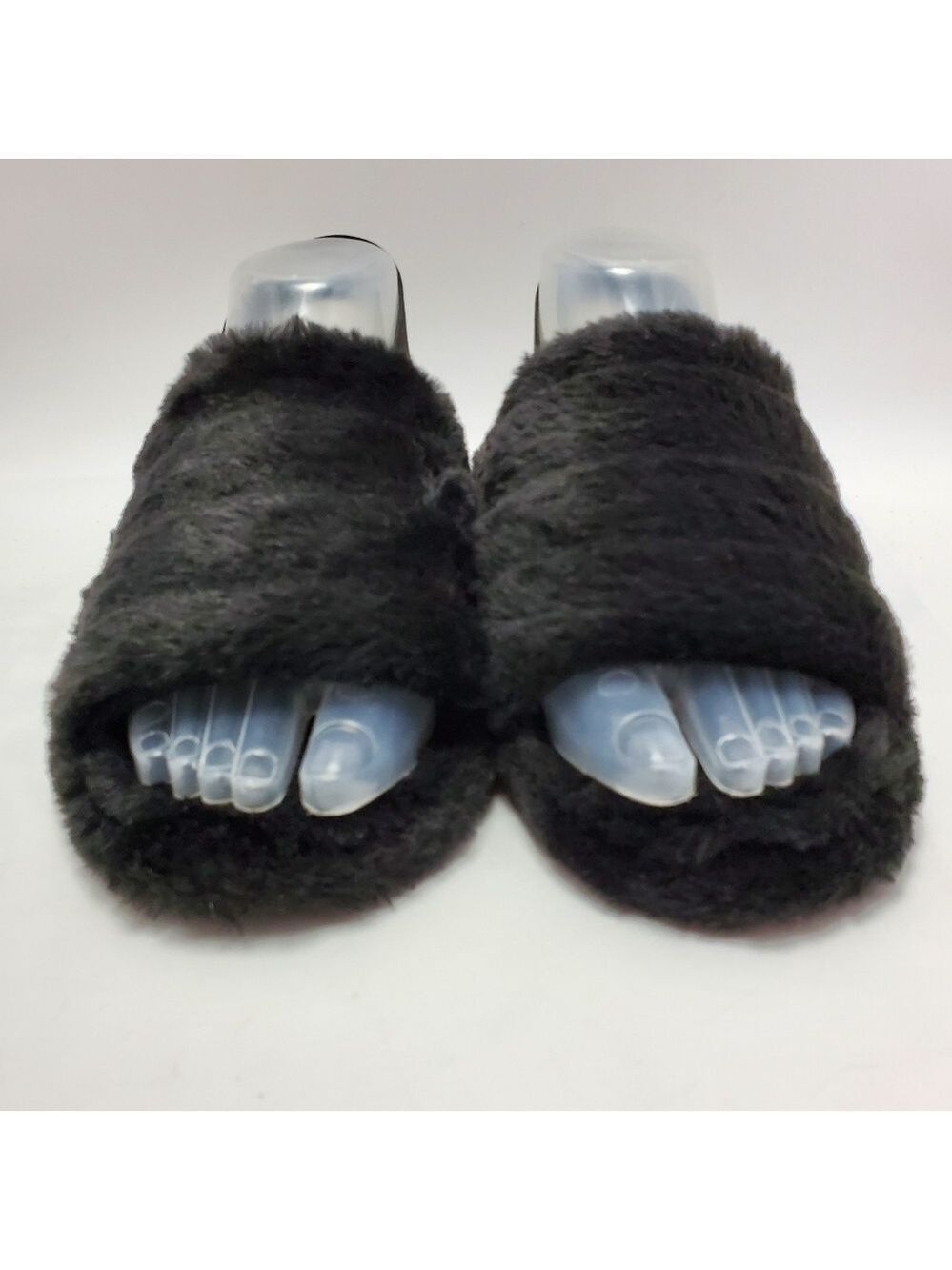 Cozy Fluffy Mule Sling Back Elastic Strap Faux Fur Slippers Black Size Medium - Picture 8 of 12